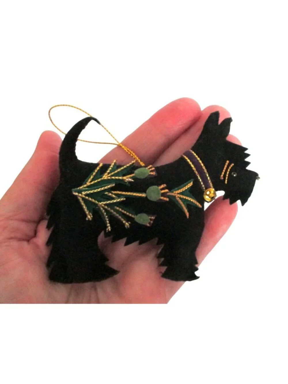 Scottie Scottish Terrier Dog Christmas Ornament With Embroidered Thistle